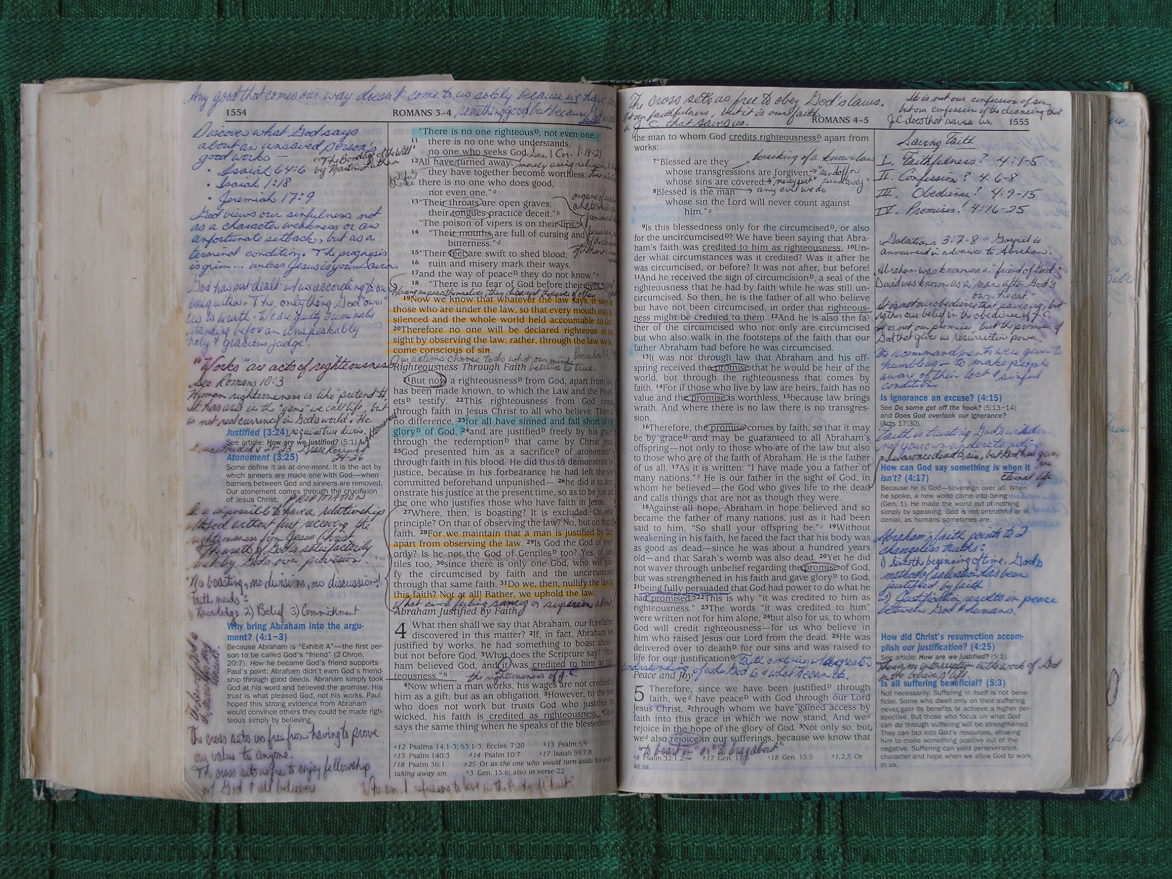 notes written on pages of Bible