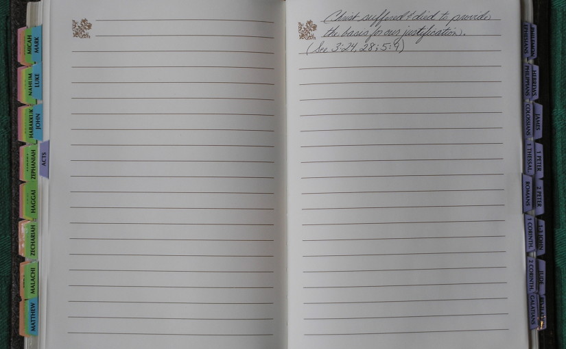 journal with Bible index tabs